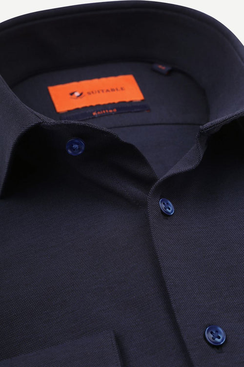 Suitable knitted pique overhemd donkerblauw | Slim-fit