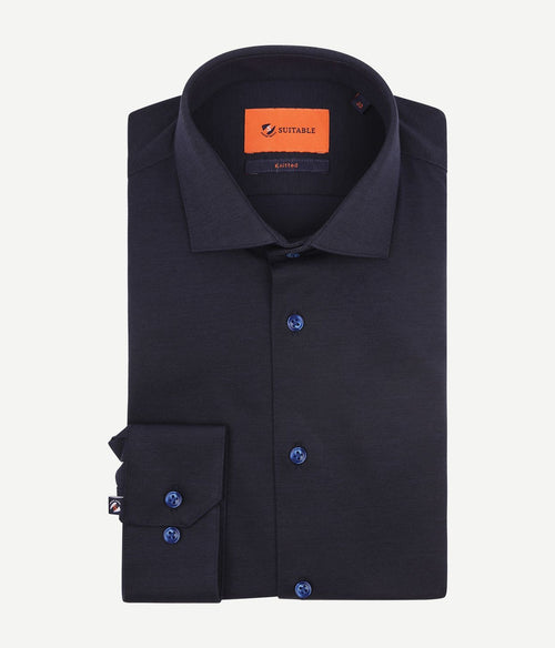 Suitable knitted pique overhemd donkerblauw | Slim-fit
