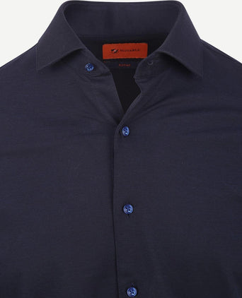 Suitable knitted pique overhemd donkerblauw | Slim-fit