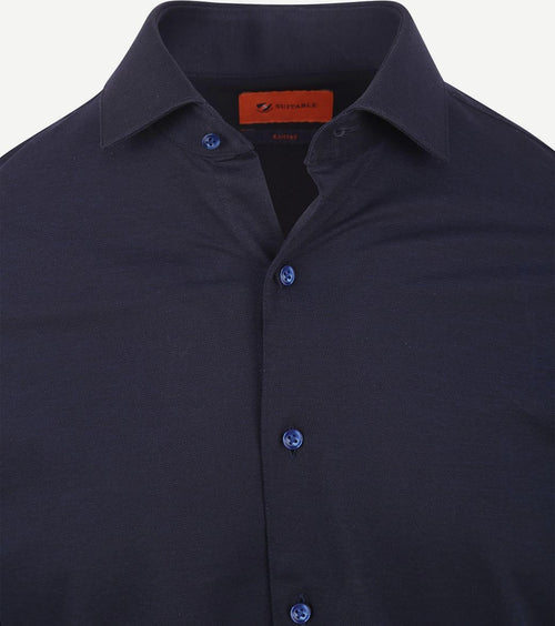 Suitable knitted pique overhemd donkerblauw | Slim-fit