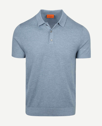 Knitted polo cotton linen blauw