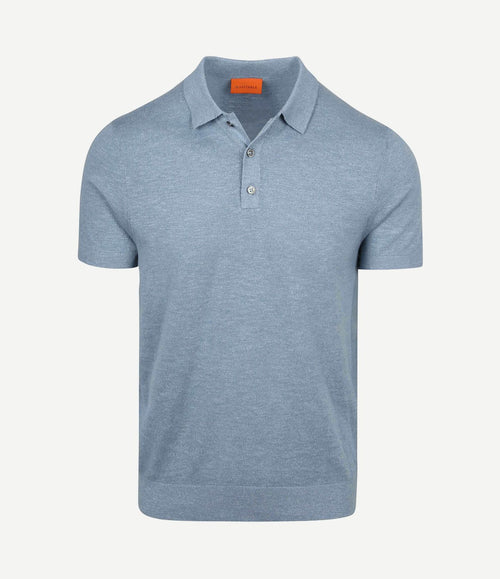 Knitted polo cotton linen blauw