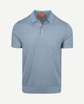 Knitted polo cotton linen blauw