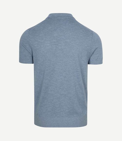 Knitted polo cotton linen blauw