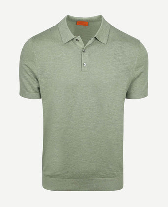 Knitted polo cotton linen groen