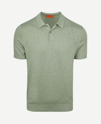 Knitted polo cotton linen groen