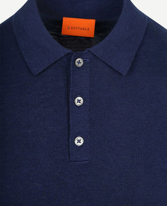 Knitted polo cotton linen donkerblauw