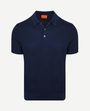 Knitted polo cotton linen donkerblauw