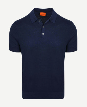 Knitted polo cotton linen donkerblauw