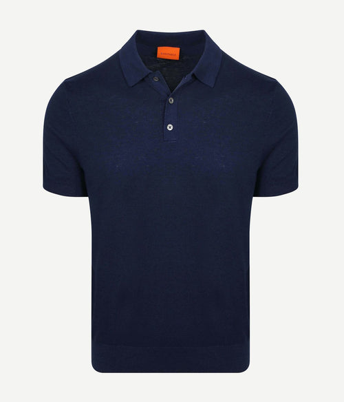 Knitted polo cotton linen donkerblauw