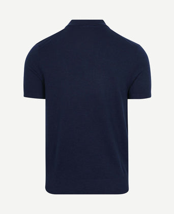 Knitted polo cotton linen donkerblauw