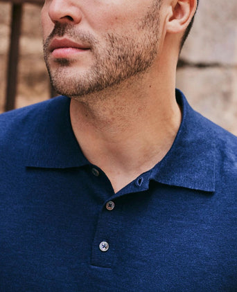 Knitted polo cotton linen donkerblauw