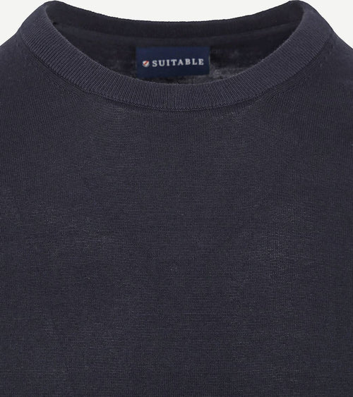 Suitable knitted t-shirt donkerblauw