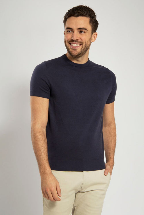 Suitable knitted t-shirt donkerblauw