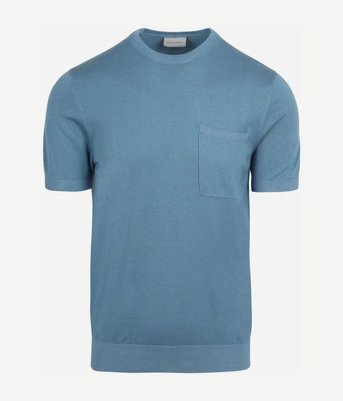 Suitable knitted t-shirt pocket compact blauw