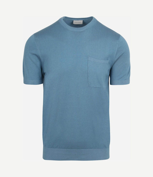 Knitted t-shirt pocket compact blauw