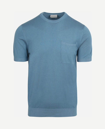 Knitted t-shirt pocket compact blauw
