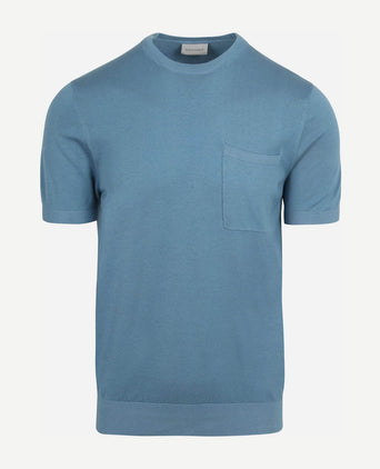 Knitted t-shirt pocket compact blauw