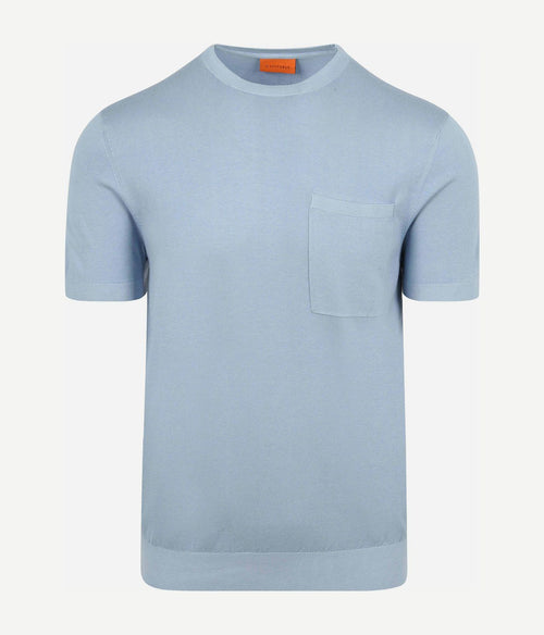 Knitted t-shirt pocket compact lichtblauw