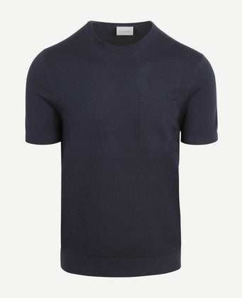 Knitted t-shirt pocket compact donkerblauw