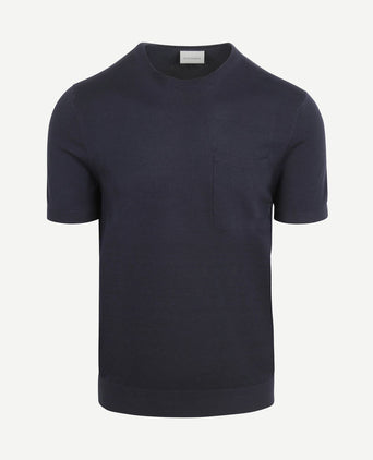 Knitted t-shirt pocket compact donkerblauw