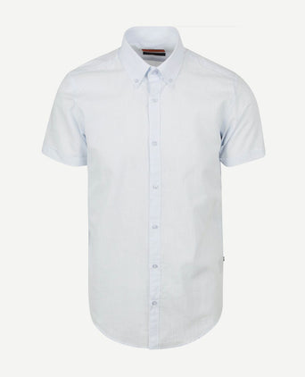 Suitable korte mouwen overhemd cotton slub lichtblauw | Slim-fit