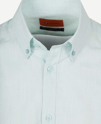 Suitable korte mouwen overhemd cotton slub lichtgroen | Slim-fit