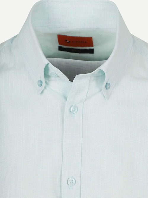 Suitable korte mouwen overhemd cotton slub lichtgroen | Slim-fit