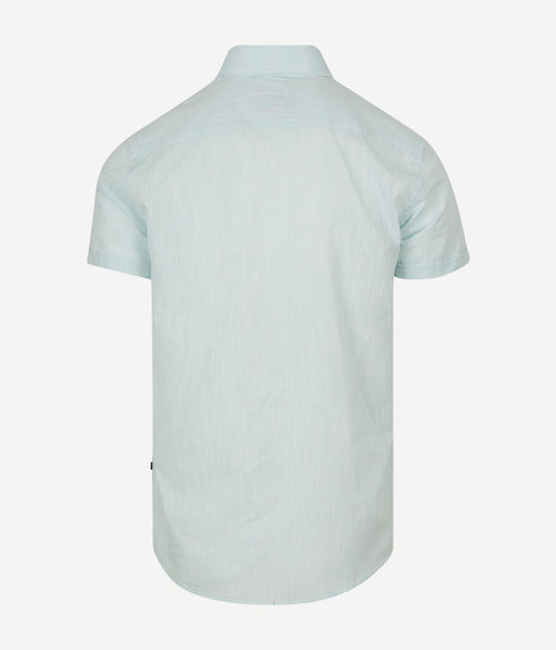 Suitable korte mouwen overhemd cotton slub lichtgroen | Slim-fit