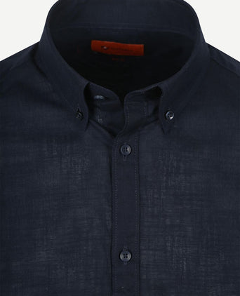 Suitable korte mouwen overhemd cotton slub donkerblauw | Slim-fit
