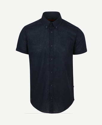 Korte mouwen overhemd cotton slub donkerblauw