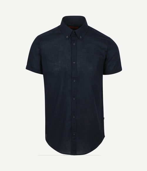 Korte mouwen overhemd cotton slub donkerblauw