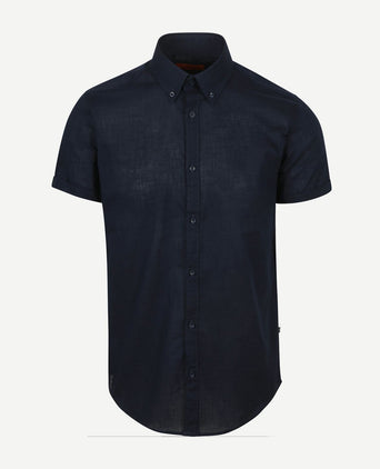 Korte mouwen overhemd cotton slub donkerblauw