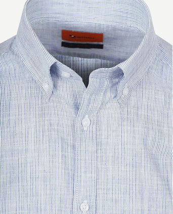 Suitable korte mouwen overhemd cotton slub streep blauw | Slim-fit