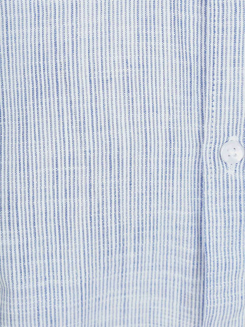 Korte mouwen overhemd cotton slub streep blauw