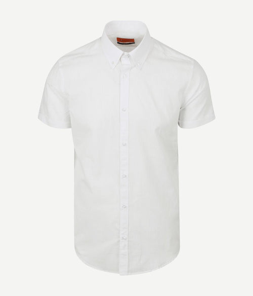 Suitable korte mouwen overhemd cotton slub wit | Slim-fit