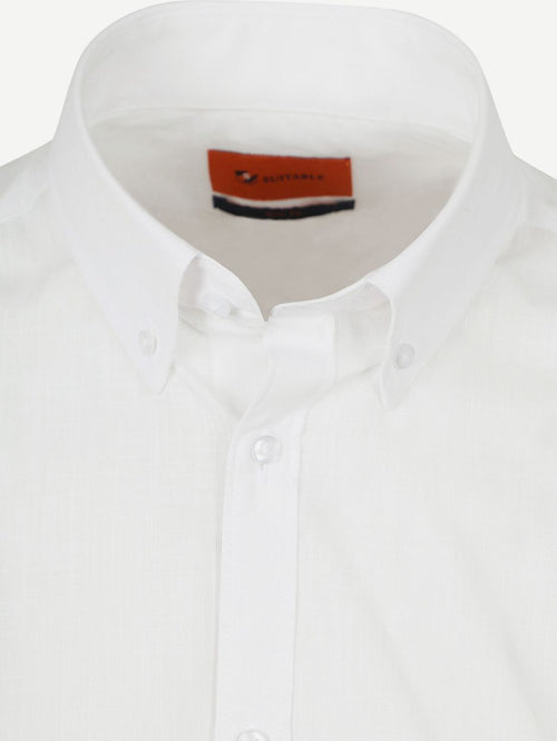 Suitable korte mouwen overhemd cotton slub wit | Slim-fit