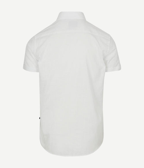 Suitable korte mouwen overhemd cotton slub wit | Slim-fit
