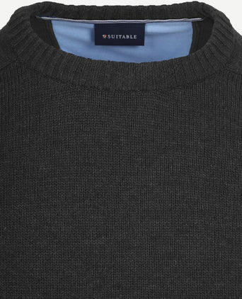 Suitable lamswol trui ronde hals antraciet | Regular-fit