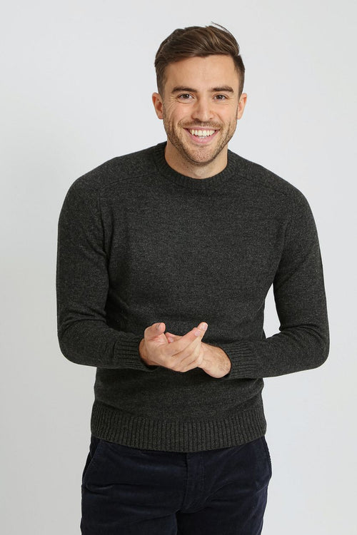 Suitable lamswol trui ronde hals antraciet | Regular-fit