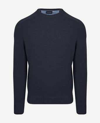 Lamswol trui ronde hals donkerblauw