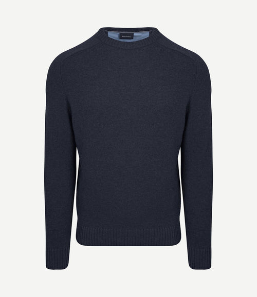 Lamswol trui ronde hals donkerblauw