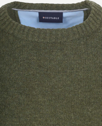 Suitable lamswol trui ronde hals olijfgroen | Regular-fit