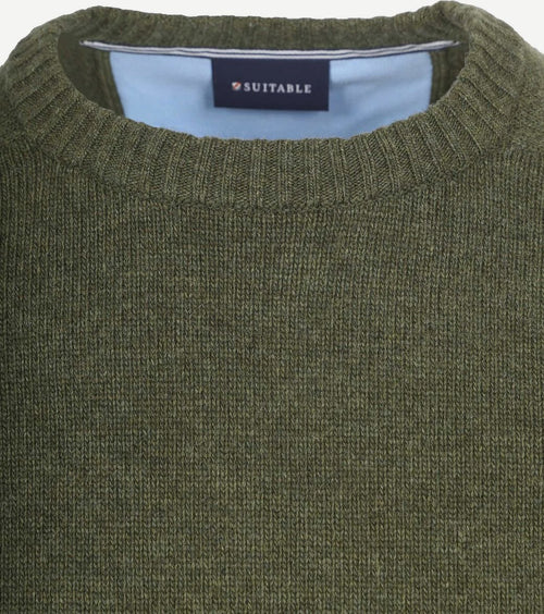 Suitable lamswol trui ronde hals olijfgroen | Regular-fit