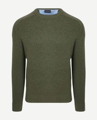 Suitable lamswol trui ronde hals olijfgroen | Regular-fit