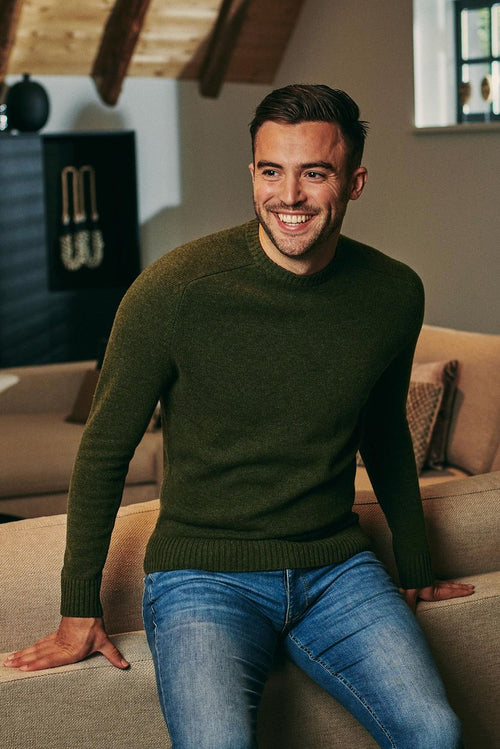 Suitable lamswol trui ronde hals olijfgroen | Regular-fit