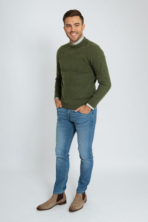 Suitable lamswol trui ronde hals olijfgroen | Regular-fit