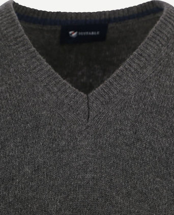 Suitable lamswol trui v-hals antraciet | Regular-fit