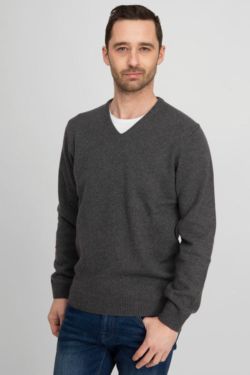 Suitable lamswol trui v-hals antraciet | Regular-fit