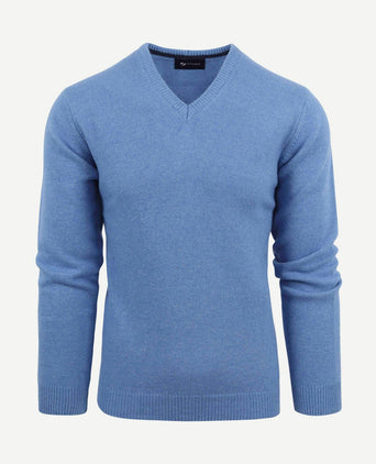 Lamswol trui v-hals blauw